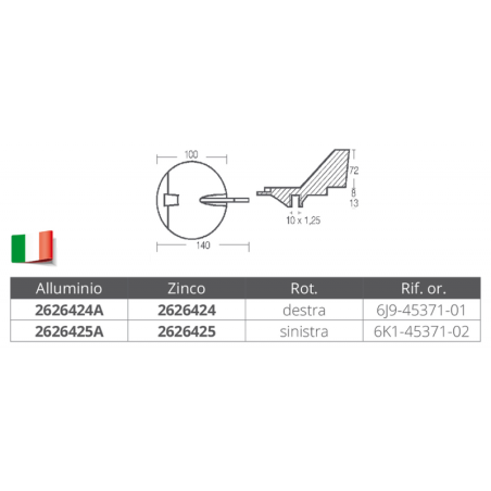 PINNA DESTRA IN ZINCO PER MOTORI 150/200 HP