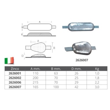 ANODO DA SALDARE  IN ZINCO MM.110x63x26h