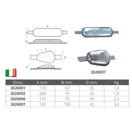 ANODO DA SALDARE  IN ZINCO MM.110x63x26h