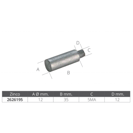 ANODO IN ZINCO Ø MM.12 X 37