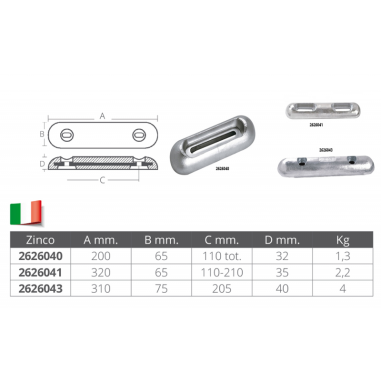 ANODO SUNSEEKER IN ZINCO MM.310x75x40h